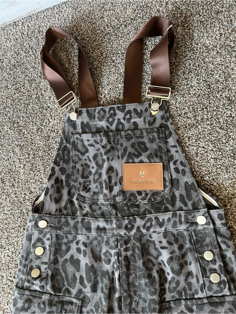 Leopard Print Cargo Overalls in Charcoal Gray - Picture 5 of 5